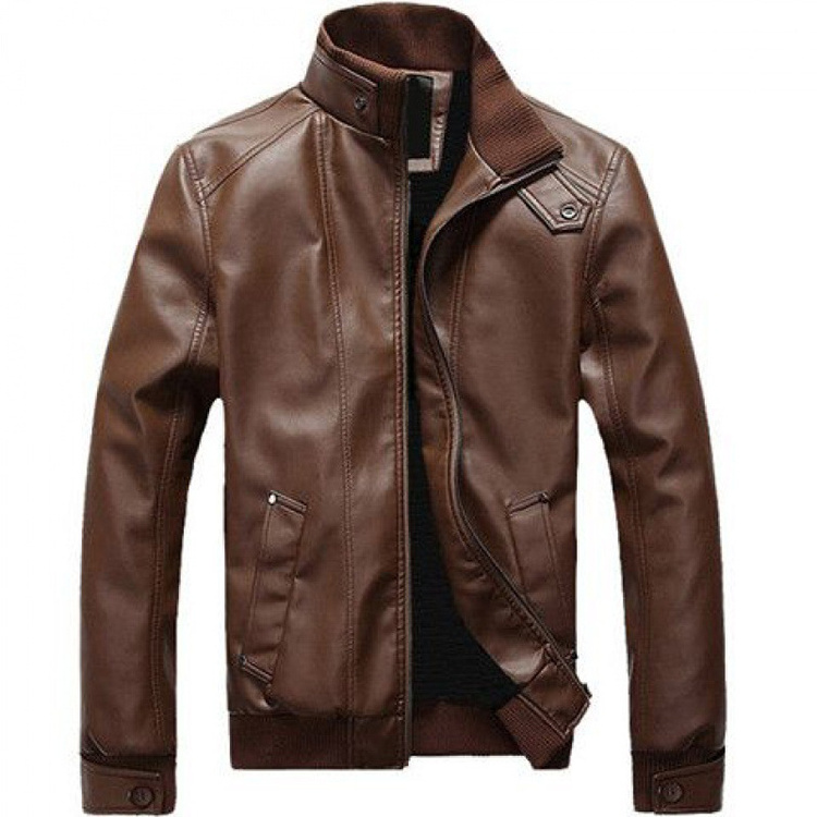 Men's leather jacket Slim shape standing collar youth leisure motorcycle jacket Spring and autumn trend coat ment Slim shape sta