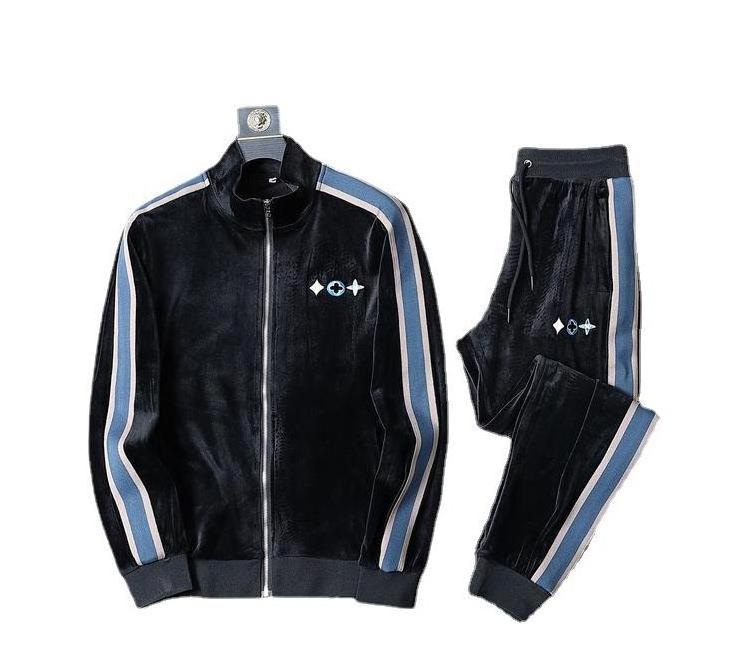 European Casual Sports Set Men's Autumn Winter Fashion Two-piece Set Velvet Tracksuit