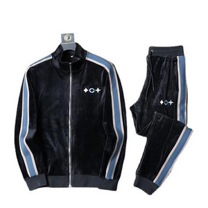 European Casual Sports Set Men's Autumn Winter Fashion Two-piece Set Velvet Tracksuit