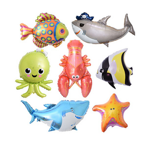 Cartoon Ocean Theme lobster Shark fish marine animal Aluminum Foil Balloon Birthday Party Decorations Children's Gifts kid toy