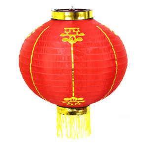 Traditional Chinese red silk festival decoration circle folded nylon CNY lanterns