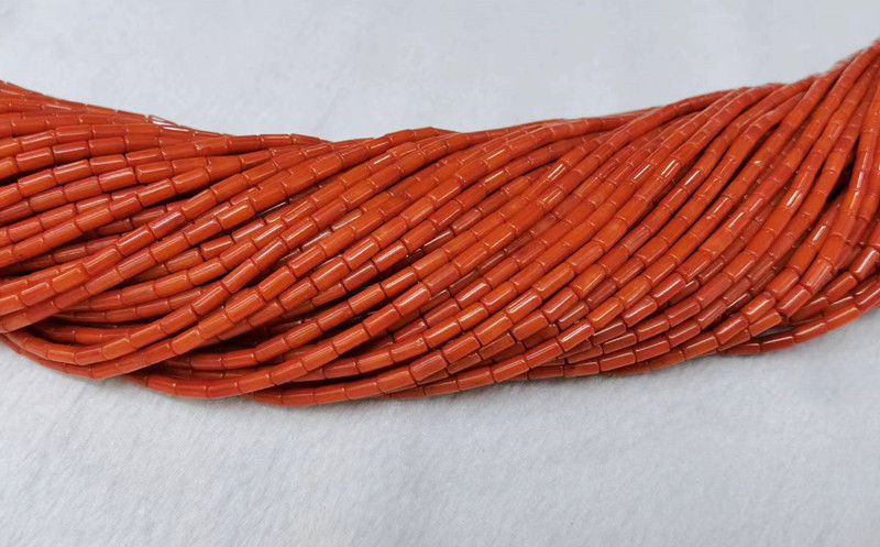 Natural Smooth Charm Gemstone Tube Shaped  Red Coral  Cylinder Stone Loose Beads For Jewelry Making