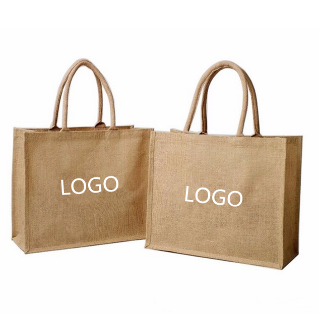 custom print reusable hemp jute tote shopping burlap bags with logo