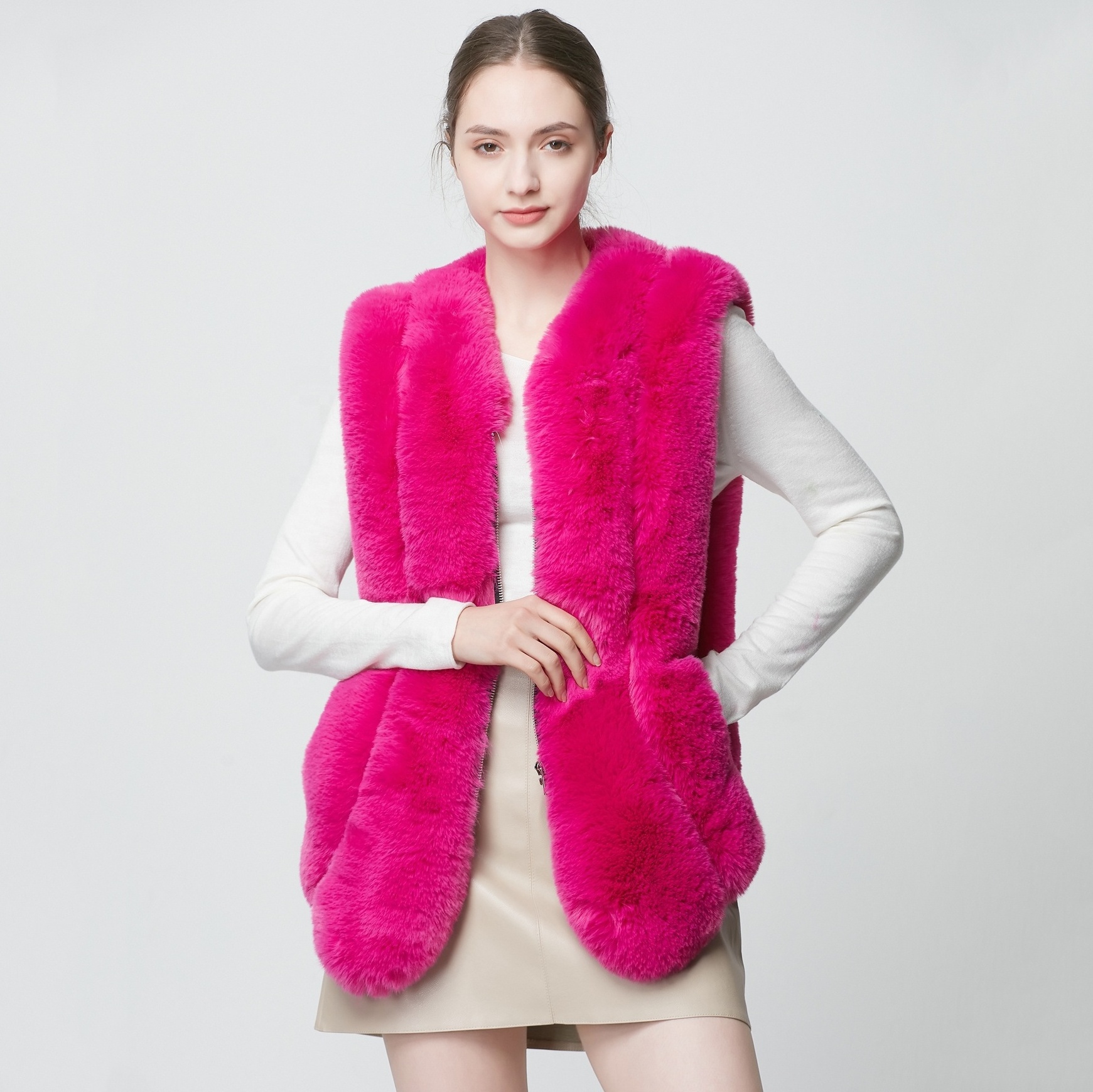 Customized Spring Ladies Fox Fur Gilet Plus Pink Cheap Luxury Woman's  Leather Fox Fur Vest Women