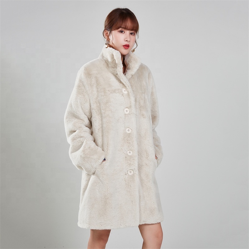 Trench faux fur long Coat Trimmed For Women In Winter Fur Long Line Natural Mink Fur Coat