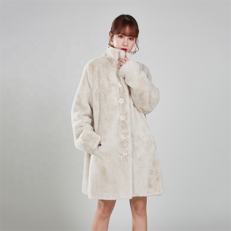 Trench faux fur long Coat Trimmed For Women In Winter Fur Long Line Natural Mink Fur Coat