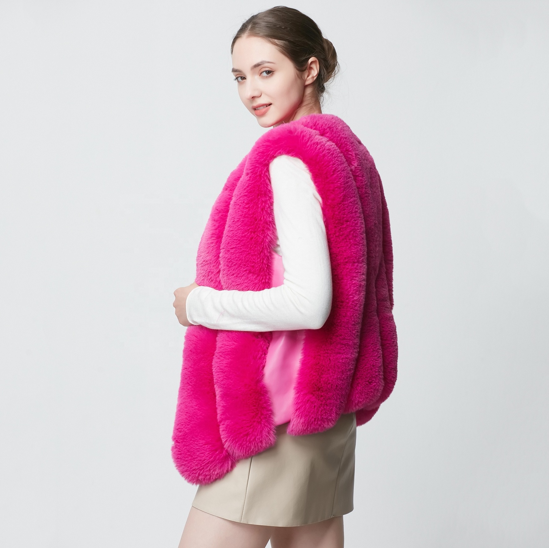 Customized Spring Ladies Fox Fur Gilet Plus Pink Cheap Luxury Woman's  Leather Fox Fur Vest Women