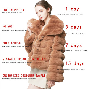 Hot Sell Style Customized Products Striped Short Faux Rabbit Fur Coat Full Sleeve Chinchilla Fur Coat