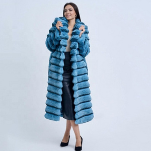 Own Brand Russia Solid Faux Fur Coat Popular Long Rabbit Chinchilla Fur Coat For Lady With Belt