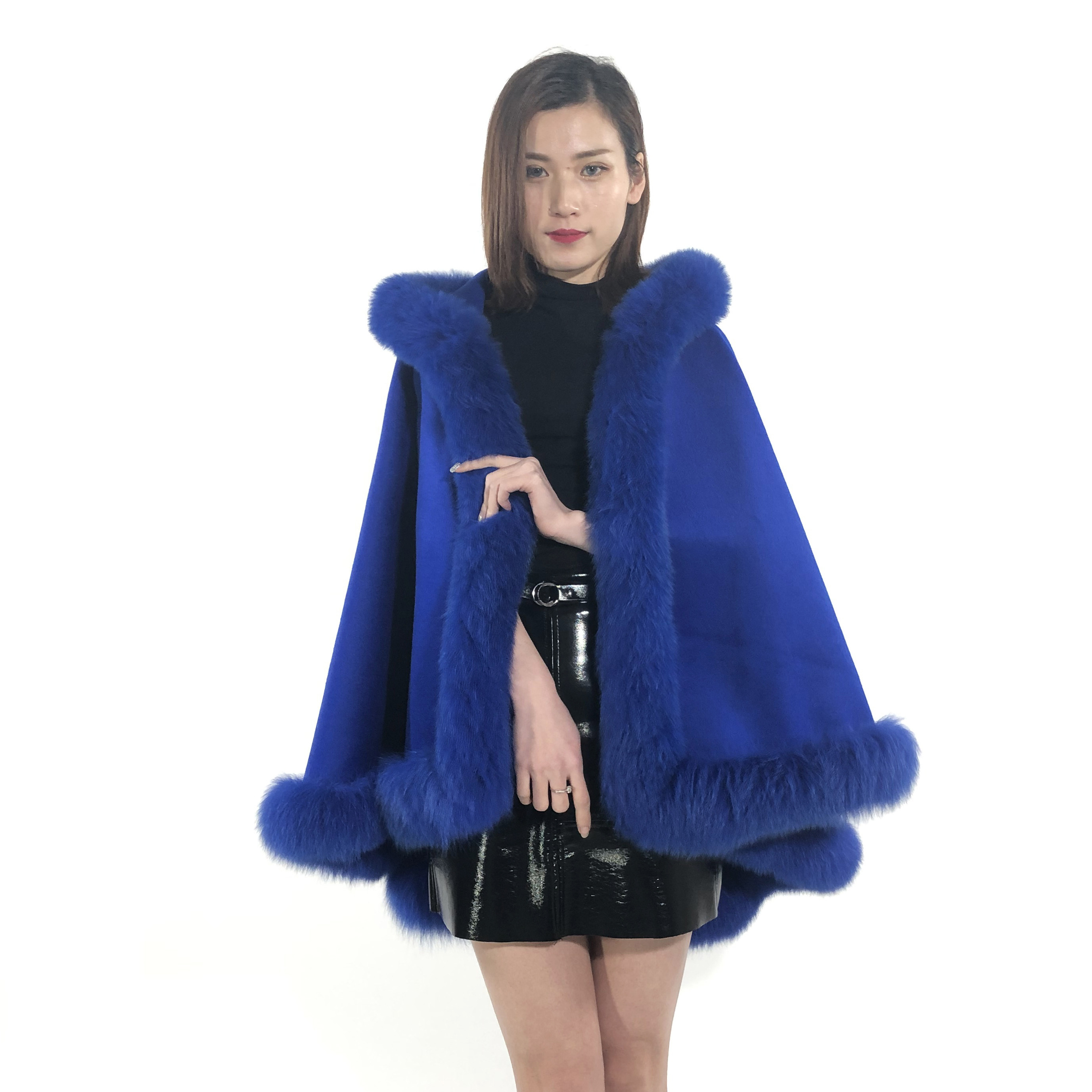 Wholesale New Trends Solid Cashmere Fur Shawl Sleeveless Single Button Genuine Fur Coats