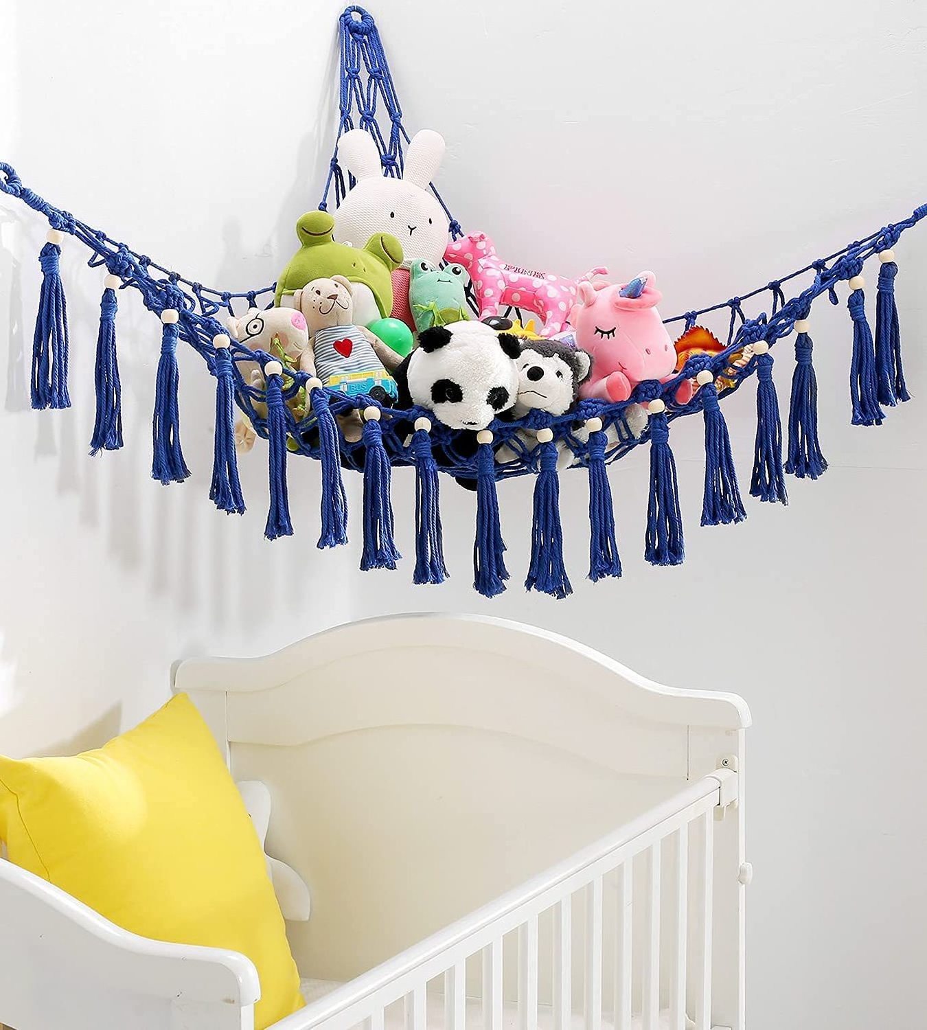 Hot Sale Handmade Large Macrame Toy Hammock Organizer Stuffed Animal Display Corner Hanging Animal Toy Hammock