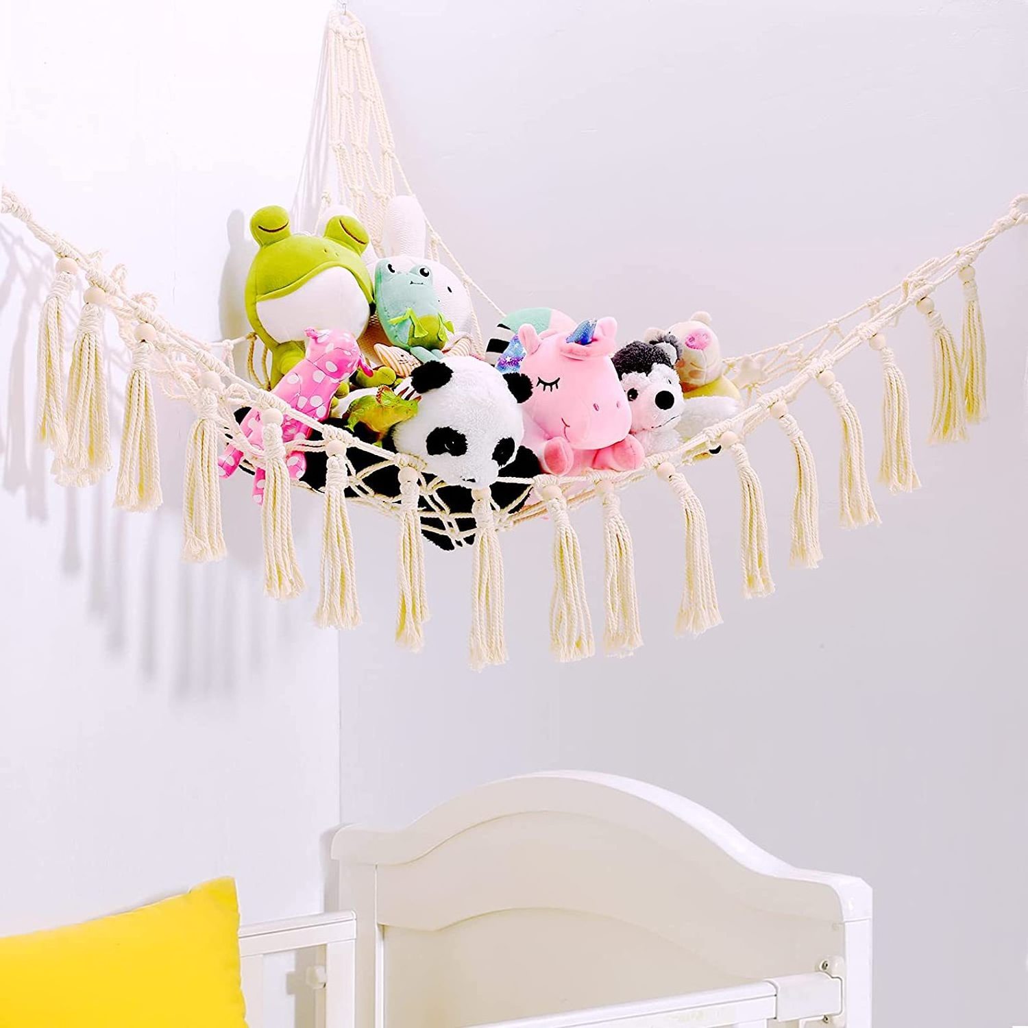 Hot Sale Handmade Large Macrame Toy Hammock Organizer Stuffed Animal Display Corner Hanging Animal Toy Hammock