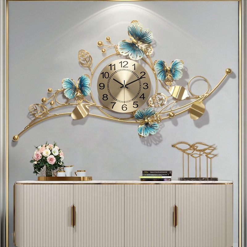 Hot Selling Large Modern Silent Butterfly Metal Wall Clock For Living Room Bedroom Home Decoration 3D Wall Clock