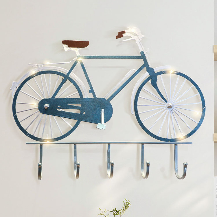 High Quality Metal Art Bicycle Wall Hanging Entryway Key Holder Clothes Hat Rack And Backpack Hanger Home Decor Coat Wall Hooks