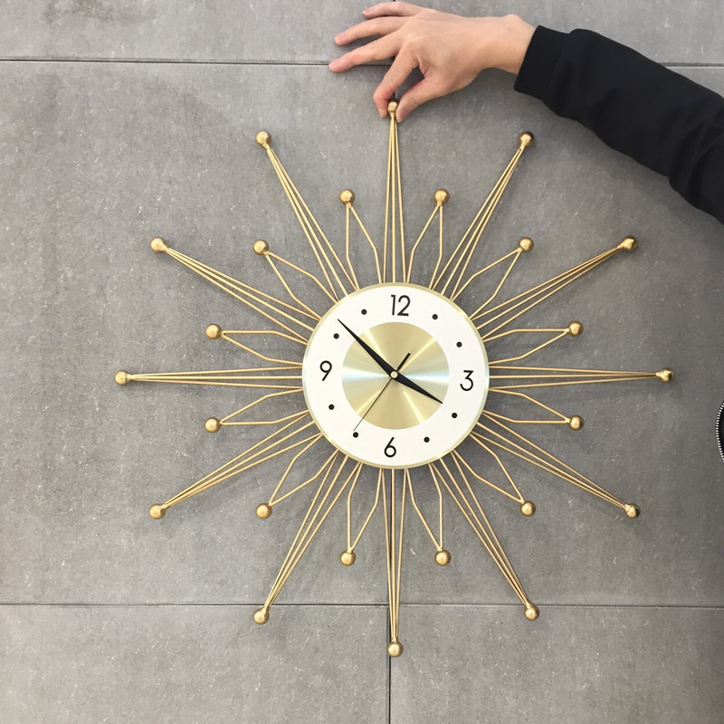 Metal Sunburst Mid Century Wall Clock Silent Modern Art Decor Starburst  for Living Room Kitchen Office Large Gold Wall Clocks