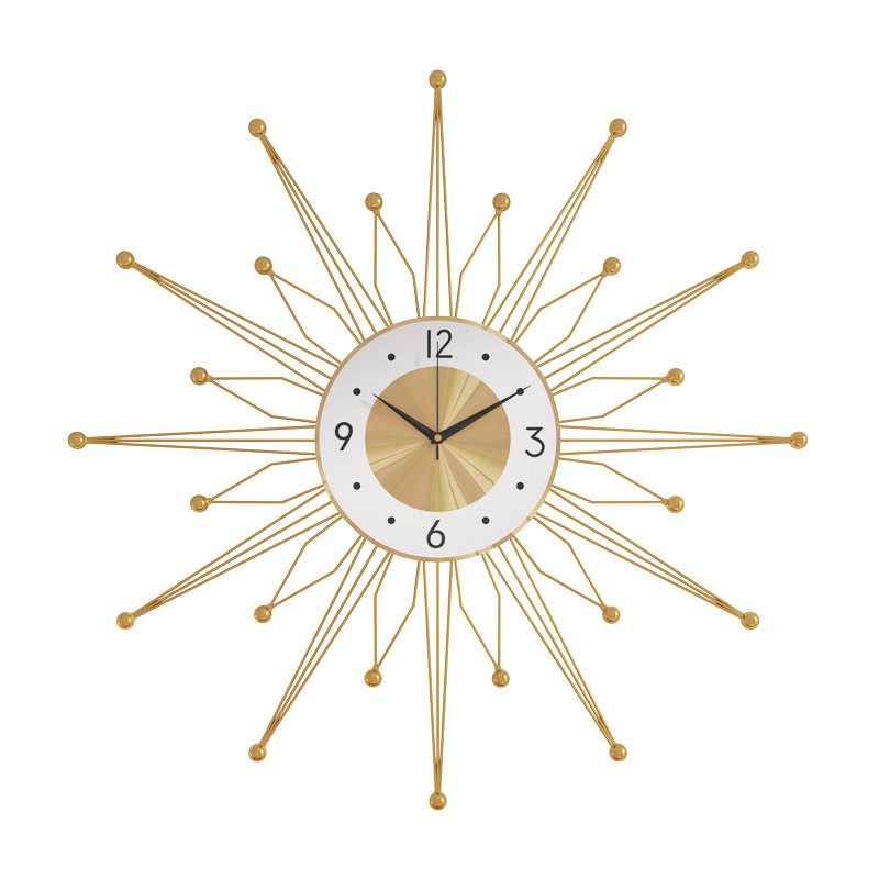 Metal Sunburst Mid Century Wall Clock Silent Modern Art Decor Starburst  for Living Room Kitchen Office Large Gold Wall Clocks