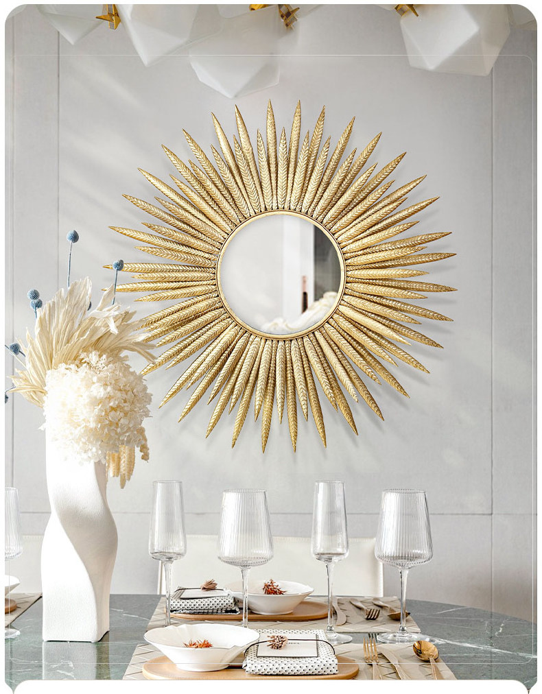 European style Home Decor Round Wall Art Mirror for Living Room/Bedroom/Entryway Large Gold Sunburst Wall Mirror