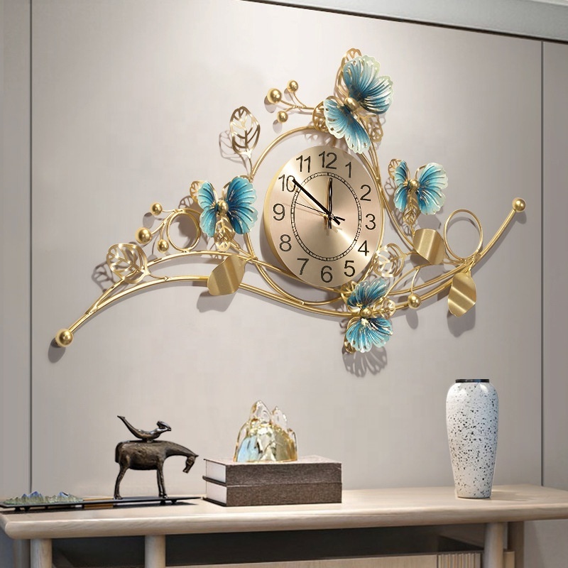 Hot Selling Large Modern Silent Butterfly Metal Wall Clock For Living Room Bedroom Home Decoration 3D Wall Clock