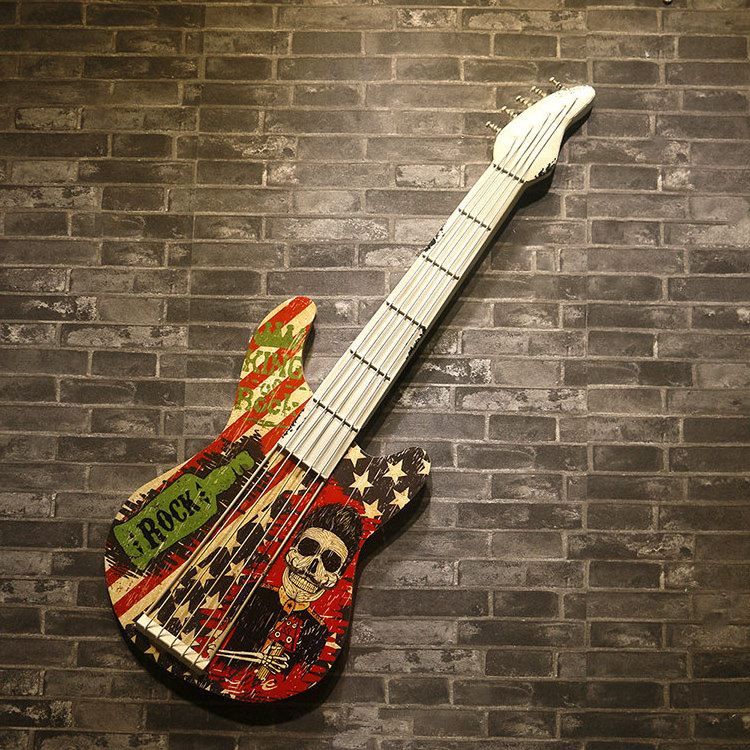 Retro Wrought Iron Guitar Decoration Wall Hanging Musical Instrument Model Pendant Wall Decoration For Bar Restaurant