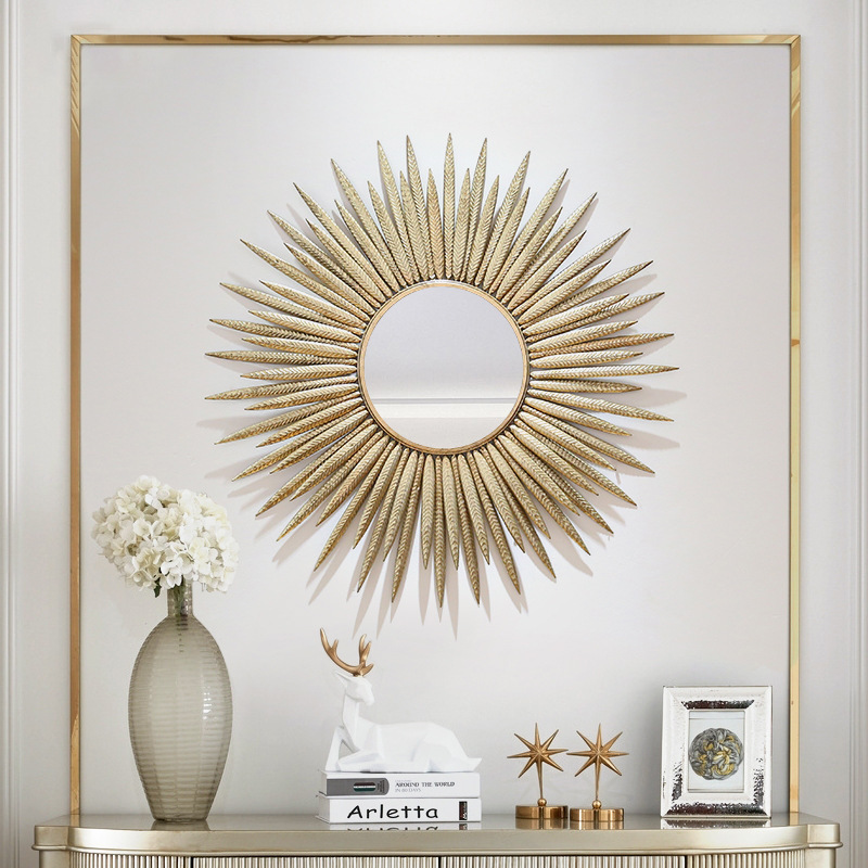 European style Home Decor Round Wall Art Mirror for Living Room/Bedroom/Entryway Large Gold Sunburst Wall Mirror