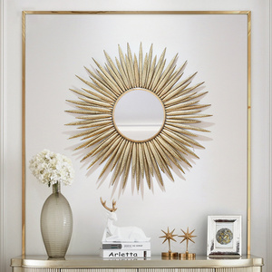 European style Home Decor Round Wall Art Mirror for Living Room/Bedroom/Entryway Large Gold Sunburst Wall Mirror