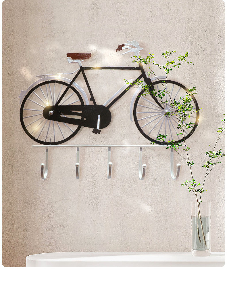 High Quality Metal Art Bicycle Wall Hanging Entryway Key Holder Clothes Hat Rack And Backpack Hanger Home Decor Coat Wall Hooks