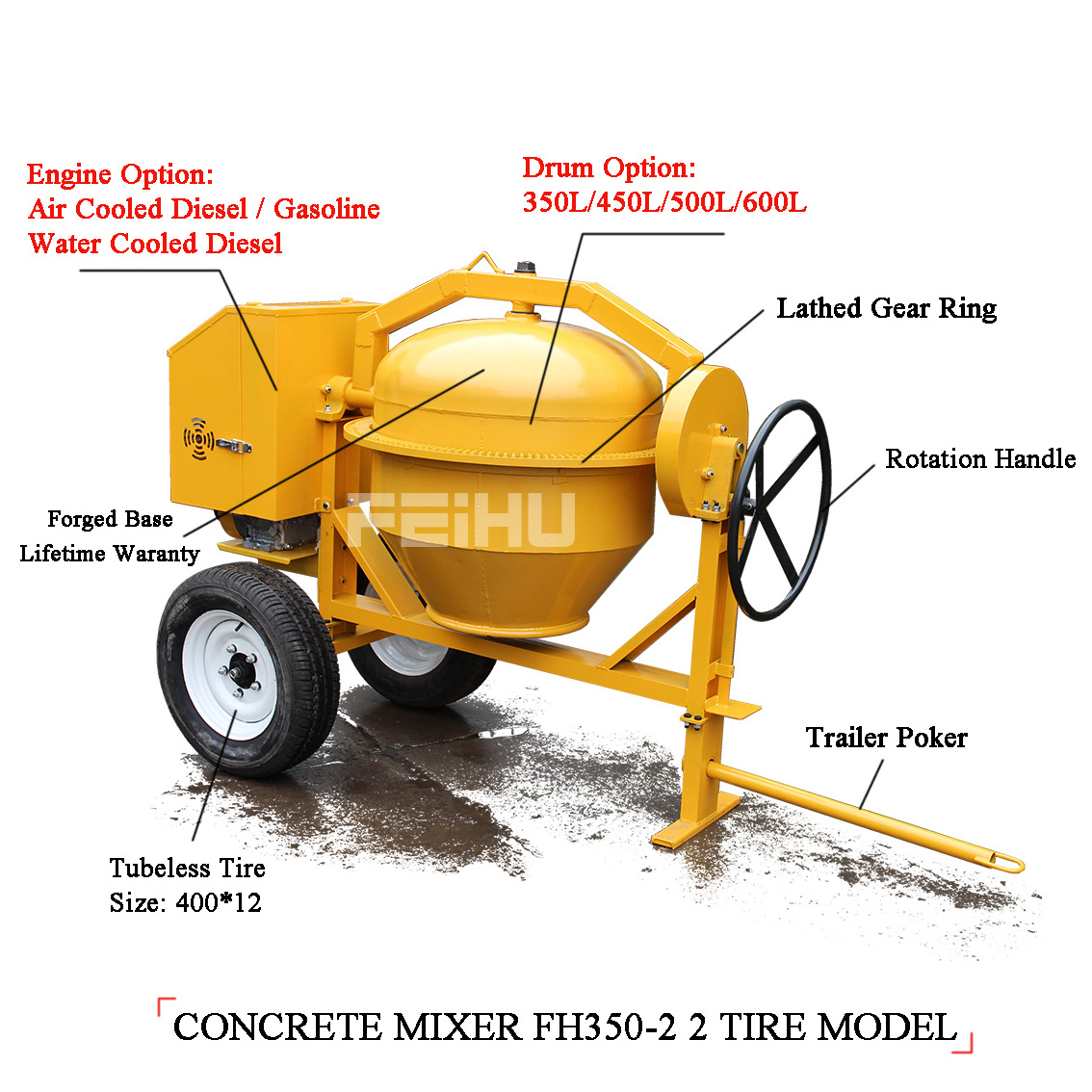 Portable Concrete Mixer Machine Mini Small Diesel Gasoline Mobile Concrete Mixer