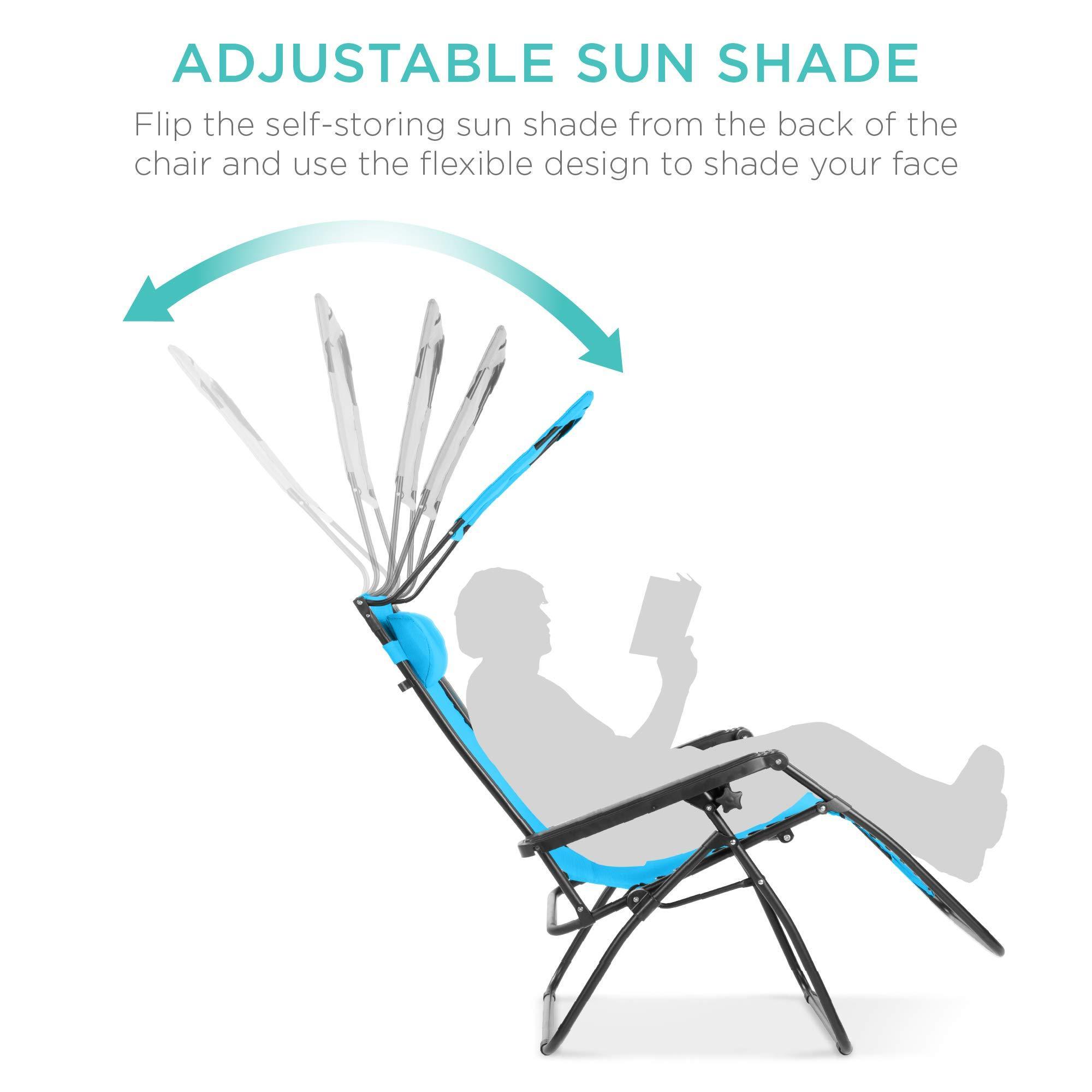 Outdoor Beach Chair With Foldable Sun Visor, Folding Reclining Beach Chair with Umbrella, Outdoor Leisure Chair  Lawn Chairs