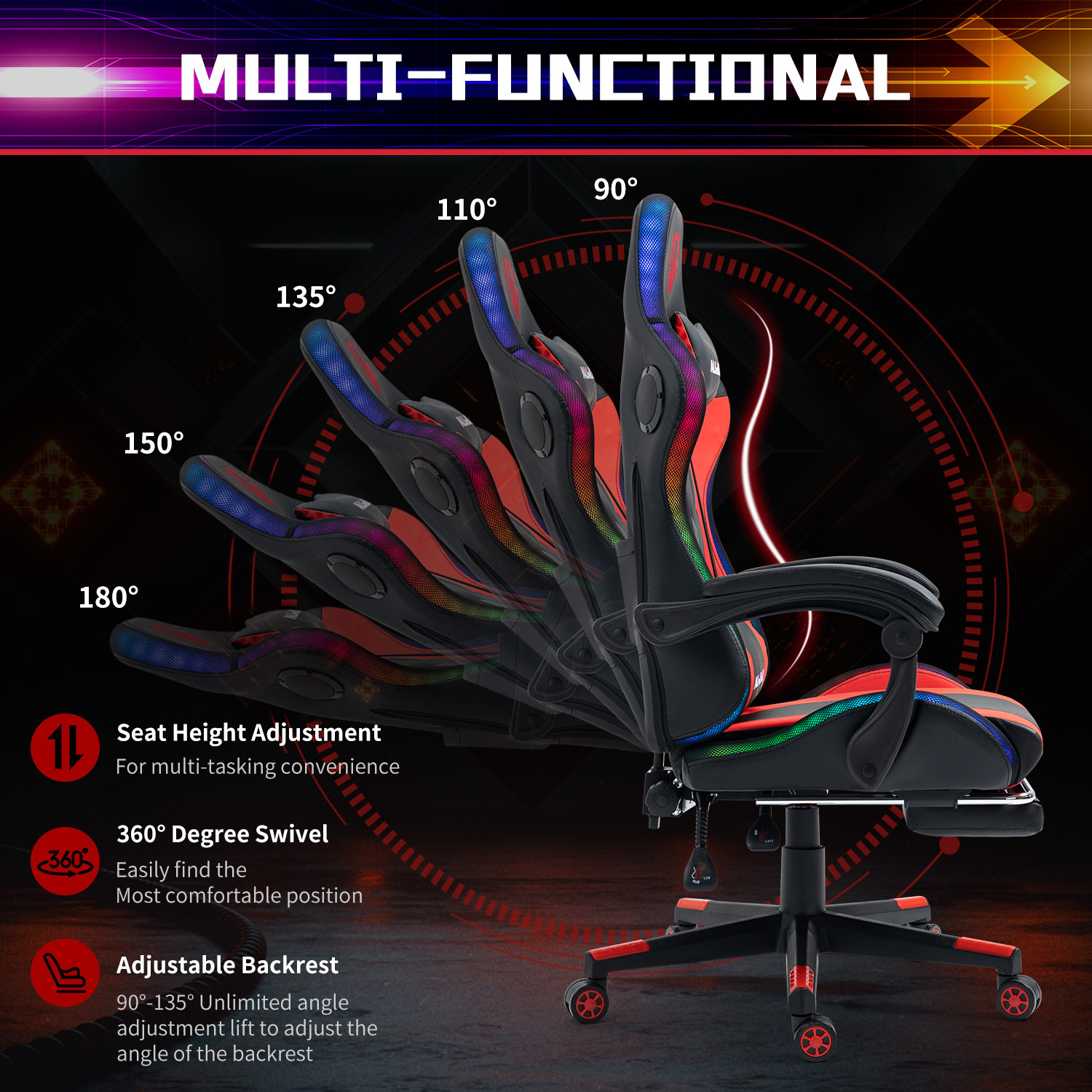 ALINUNU Factory Direct RGB Racing Computer Gaming Chair LED Game Chair with Speakers and Massage