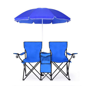 Hot Folding Picnic Chair, Double Outdoor Beach Chairs with Umbrella and Mini Table, Easy to Carry and Storage