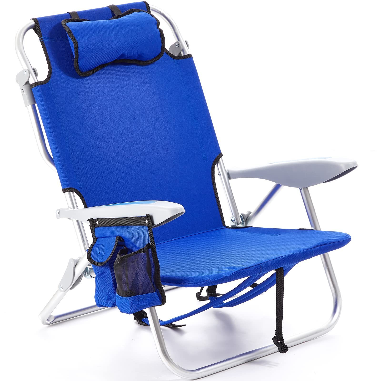 Adult Portable Beach Chair, Outdoor Lightweight Camping Chair Lying Flat, With Folding Backpack, Headrest, Cup Holder