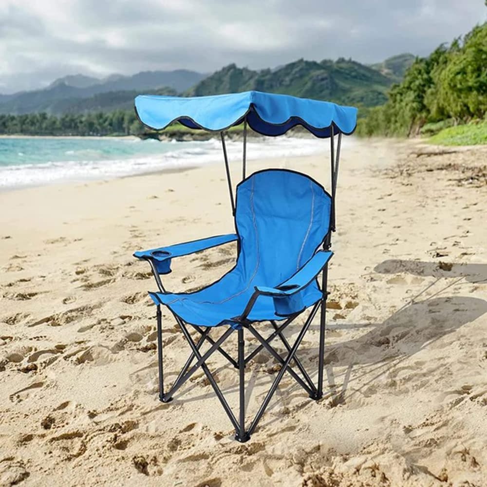 Camp Chairs with Shade Canopy Chair Lawn Chair Folding Camping Recliner Support 350 LBS