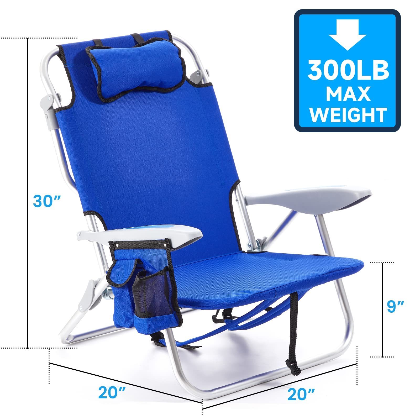 Adult Portable Beach Chair, Outdoor Lightweight Camping Chair Lying Flat, With Folding Backpack, Headrest, Cup Holder