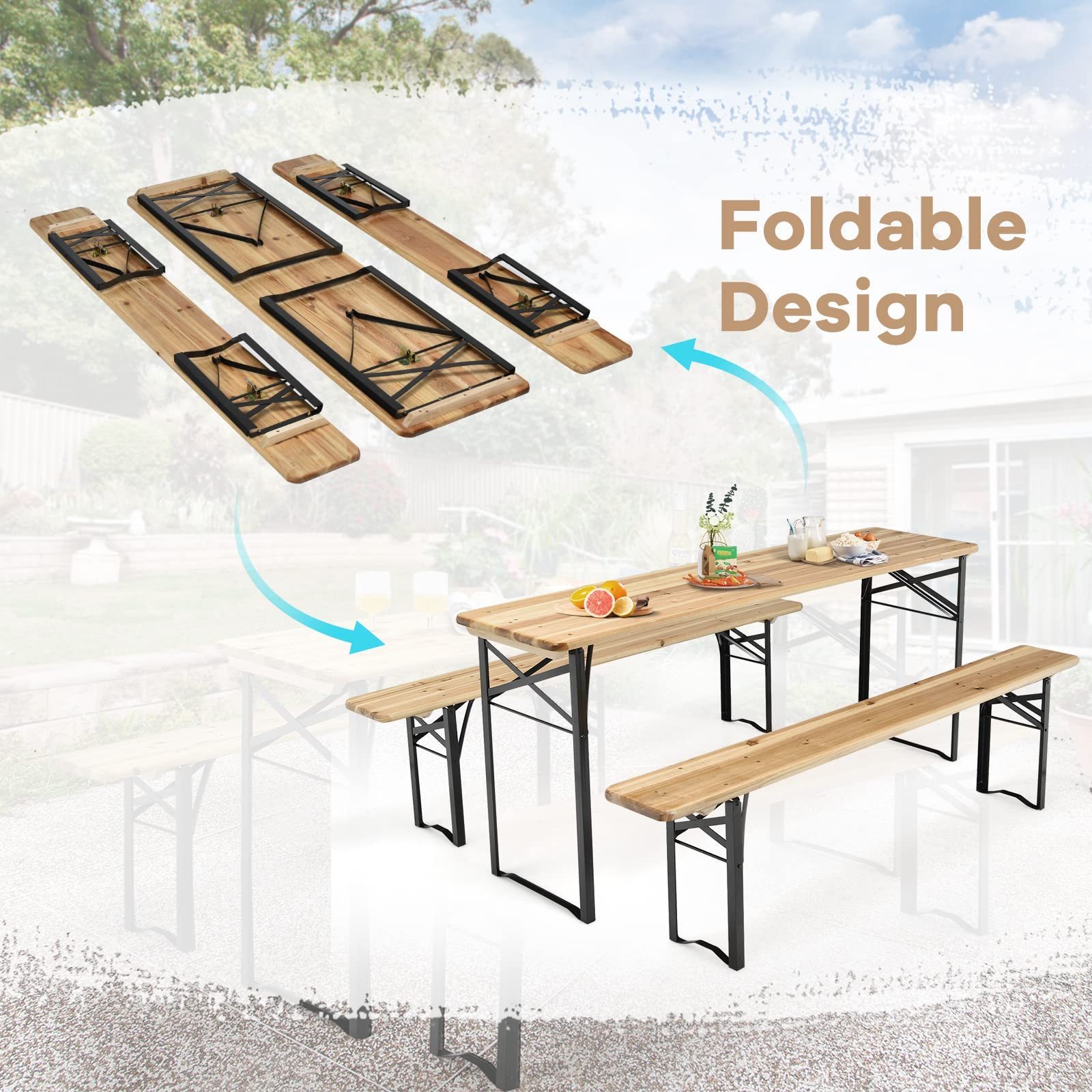 Wholesale Price Foldable Picnic Table with Benches, Plastic Folding Long Party Table and Chairs for Events