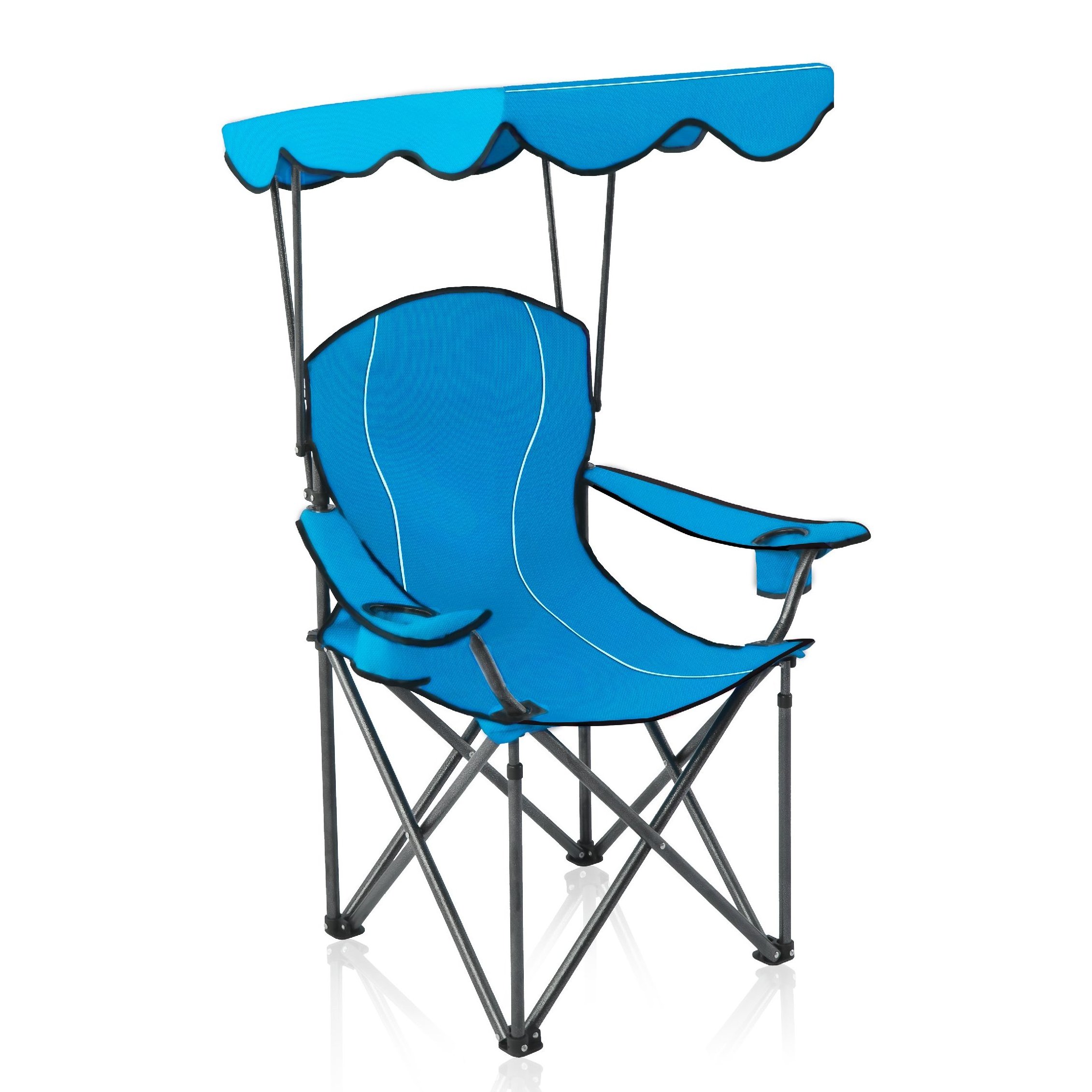 Camp Chairs with Shade Canopy Chair Lawn Chair Folding Camping Recliner Support 350 LBS