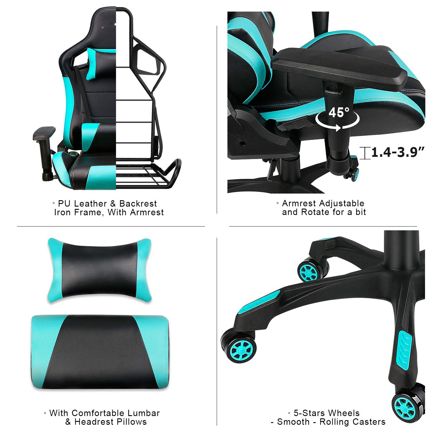 ALINUNU Gaming Chair with Pocket Spring Cushion, Ergonomic Computer Chair High Back, Reclining Game Chair Pu Leather