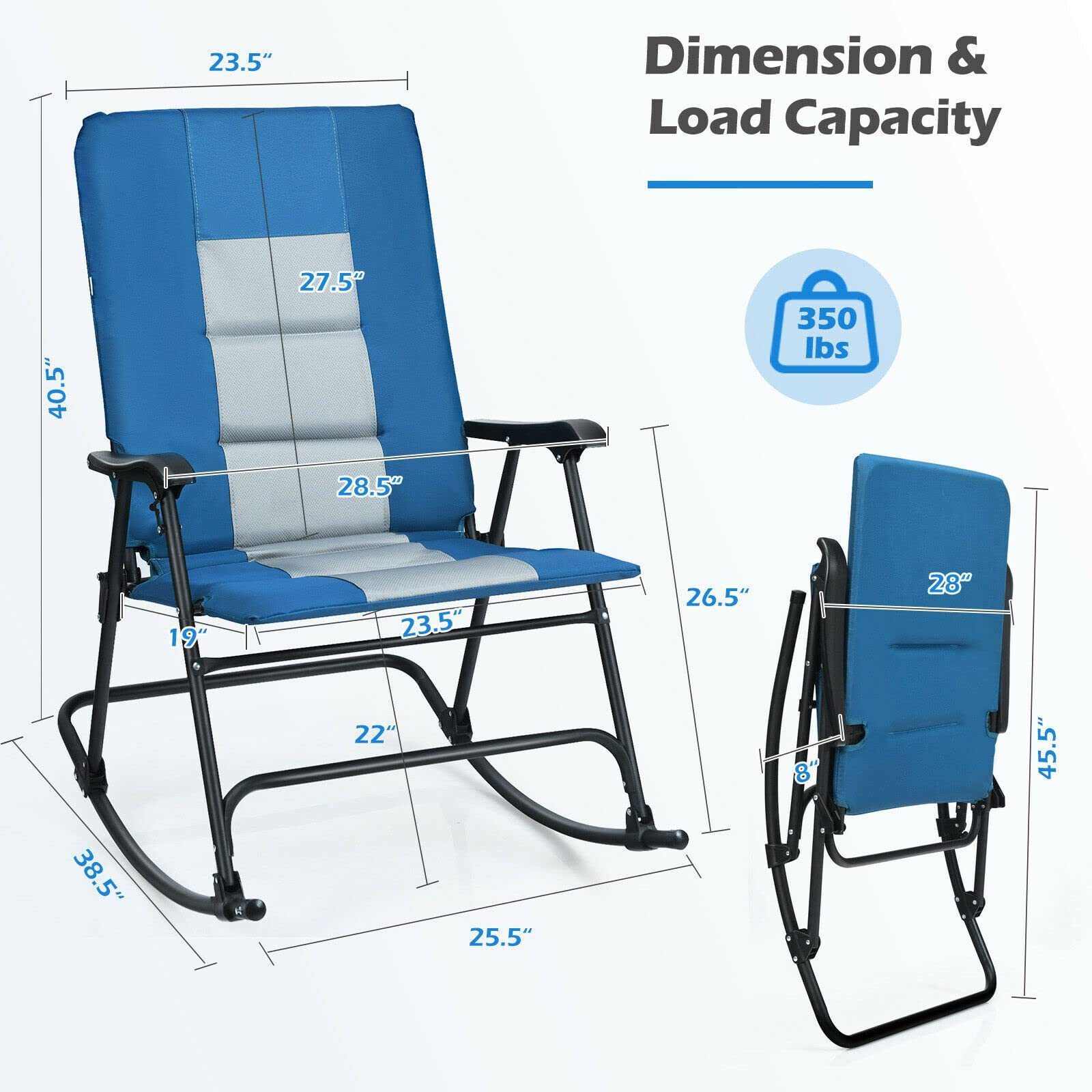 Camping Rocking Chair Foldable Chair With Upholstered Armrests And Seat , Outdoor Beach Lounge Chair