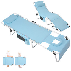 Heavy-Duty Tanning Chair with Face Adjustable 5 Position Folding Lounger, Portable Beach Lounger