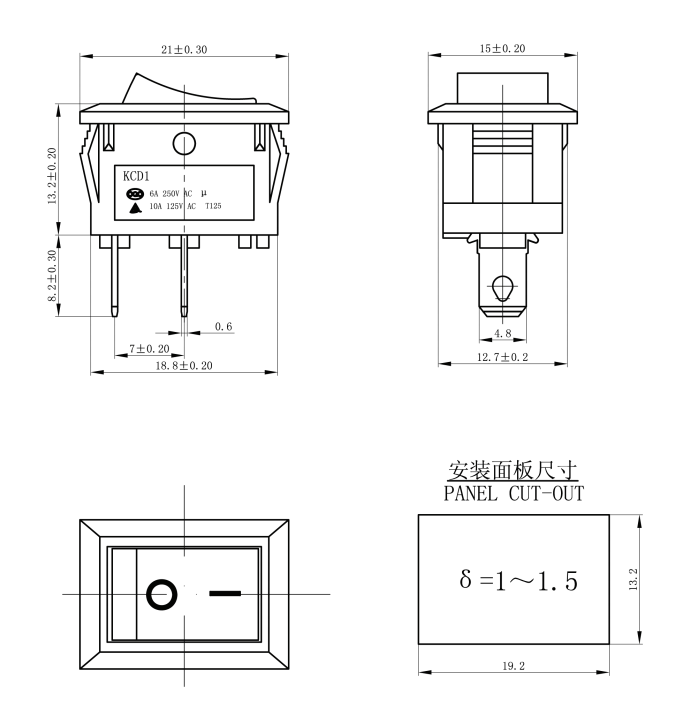 Electrical KCD1-101 ON OFF Rocker Switch T85 2 PIN Mini Switch