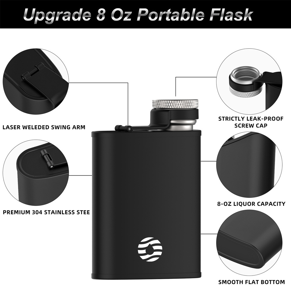 FEIJIAN Hip Flask 8oz/240ml Portable Stainless Steel Flagon Wine Pot Travel Drinkware Liquor Whiskey Alcohol Flask