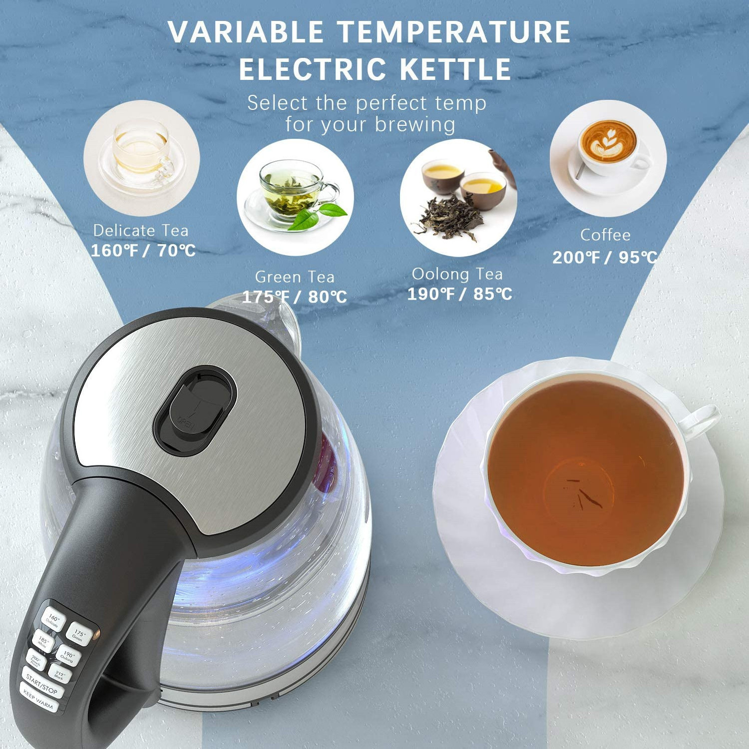 4 Hours Temperature Control Smart Tea Kettle 2 Liter Capacity Coffee Kettle Electric Kettle