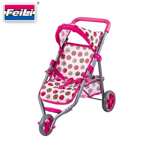 Fei Li Pink fabric design Custom Baby Doll Jogging Stroller with storage basket for children baby doll stroller for kids