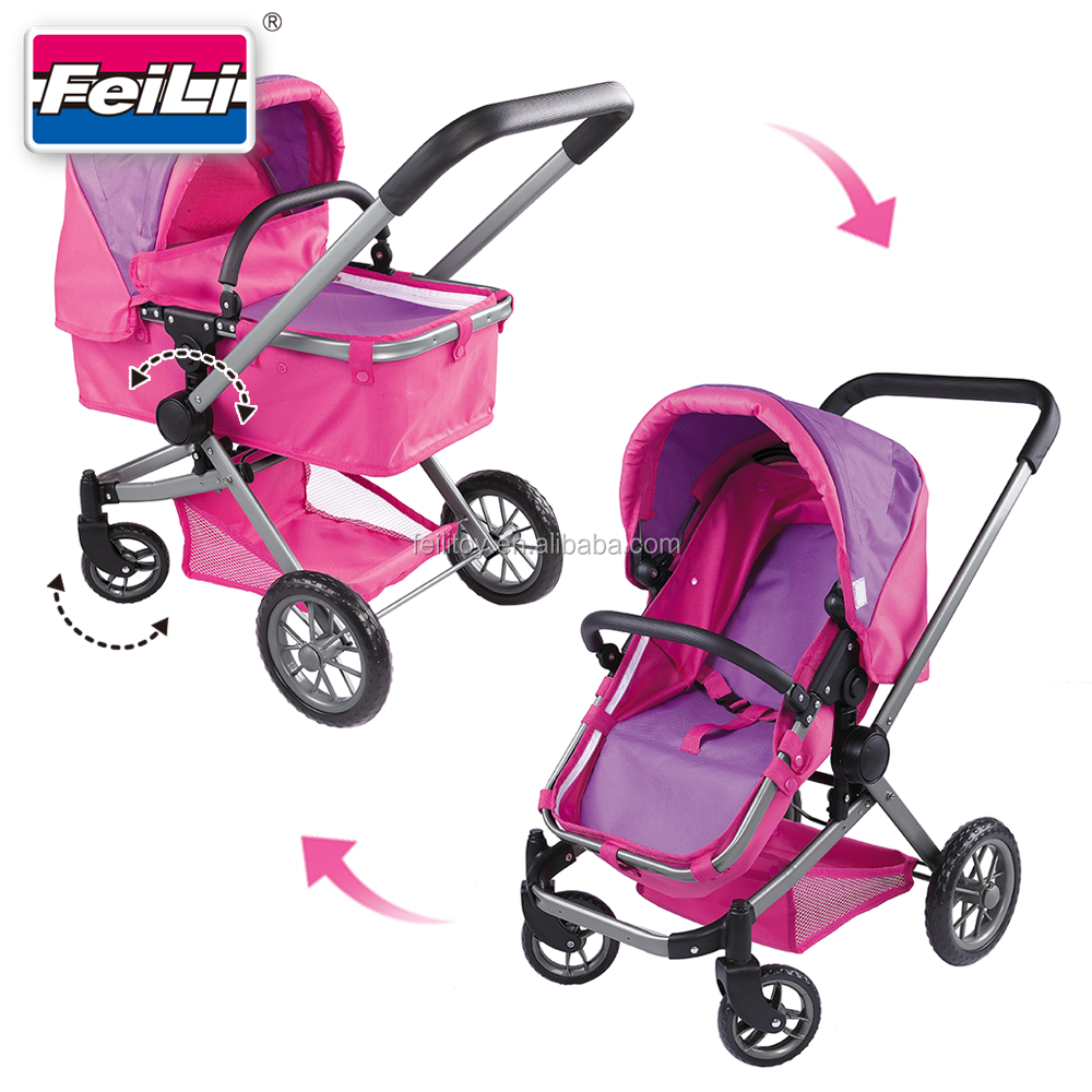 Fei Li toys 2 in 1 baby doll pram with rotate wheels deluxe doll stroller