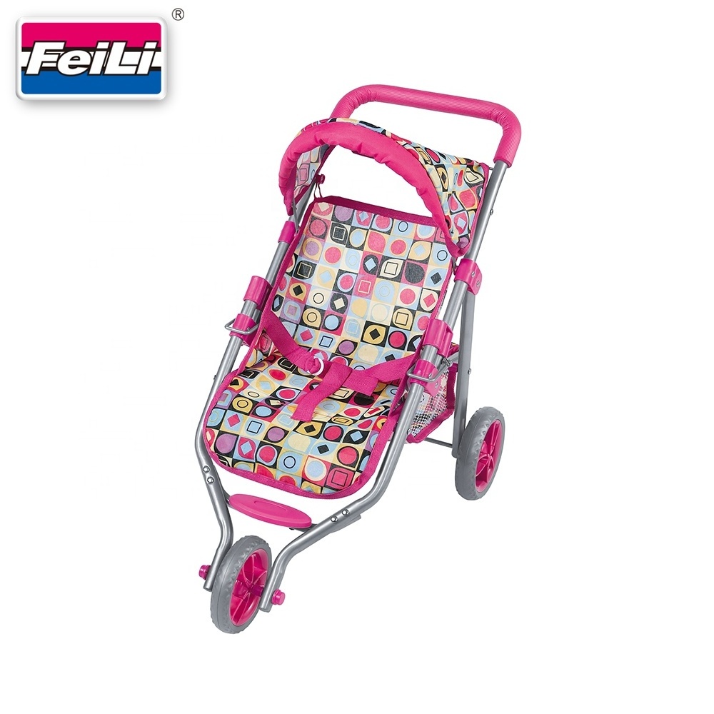 Fei Li Pink fabric design Custom Baby Doll Jogging Stroller with storage basket for children baby doll stroller for kids