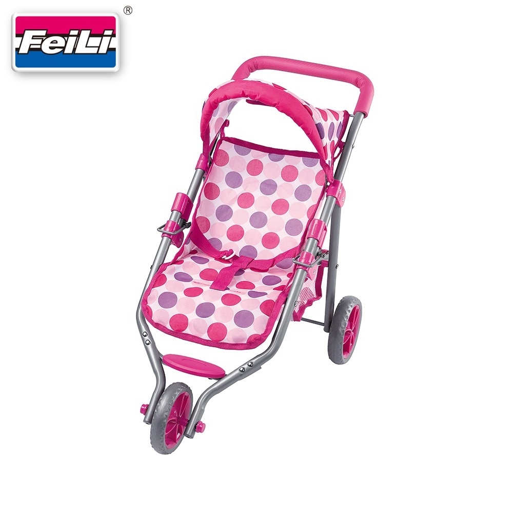 Fei Li Pink fabric design Custom Baby Doll Jogging Stroller with storage basket for children baby doll stroller for kids