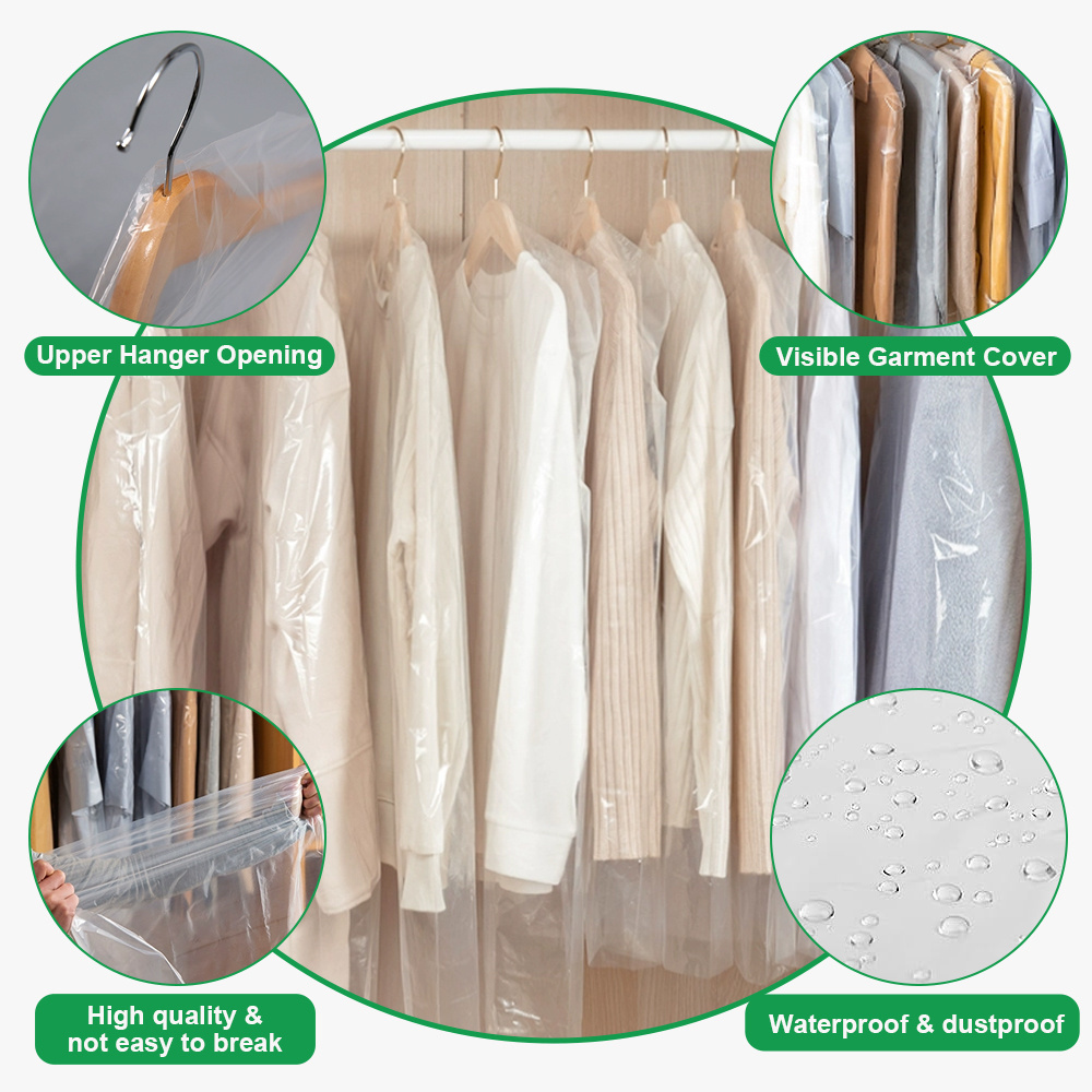 Polyethylene Laundrette Bag Clothes Cover Laundry Dry Cleaning Clear Plastic Garment Cover For Suits