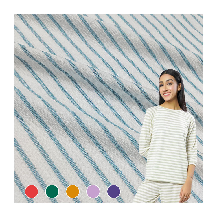 100% Certified Organic Raw Cotton Yarn Dyed YD Striped Jersey Fabric For T Shirt