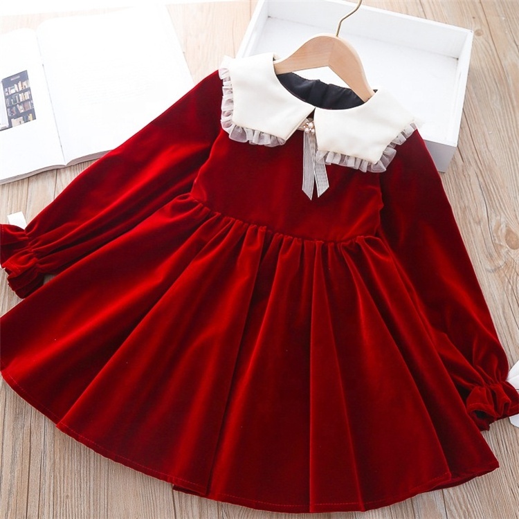 Winter wholesale children clothes long sleeve princess girls smocked dresses for baby outfit party kids winter clothing