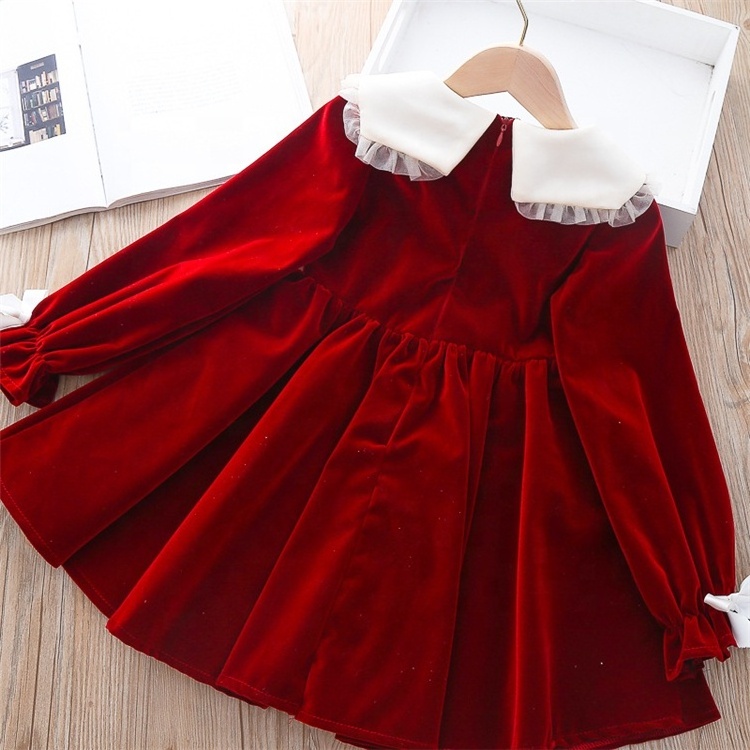 Winter wholesale children clothes long sleeve princess girls smocked dresses for baby outfit party kids winter clothing