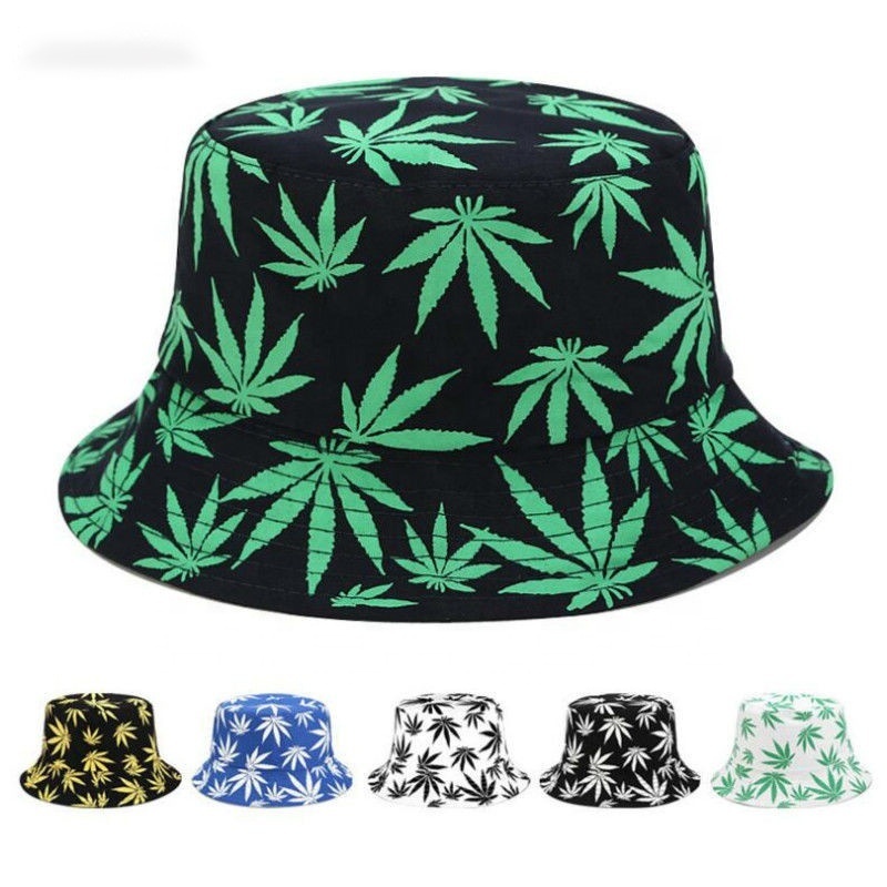 Chinese Product New Designer Fashion Unisex Maple Leaf Printed All Over Print Bucket Hat